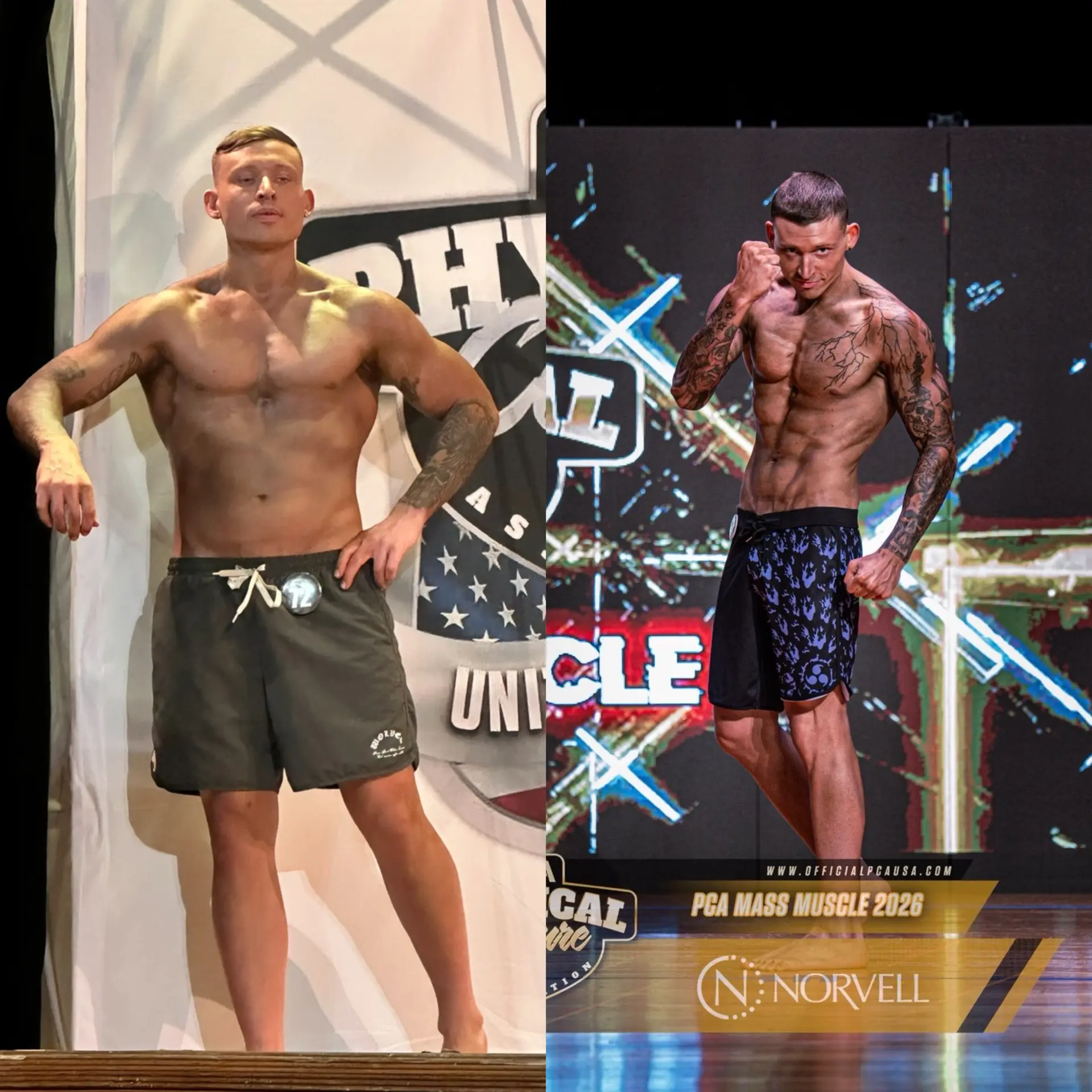 Client before and after contest prep on stage