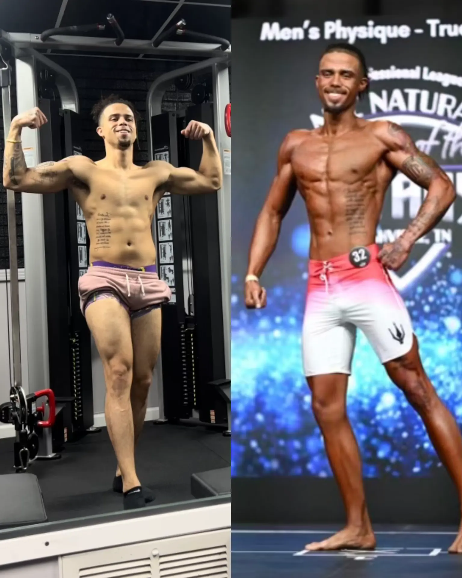 Client physique transformation from gym training to stage