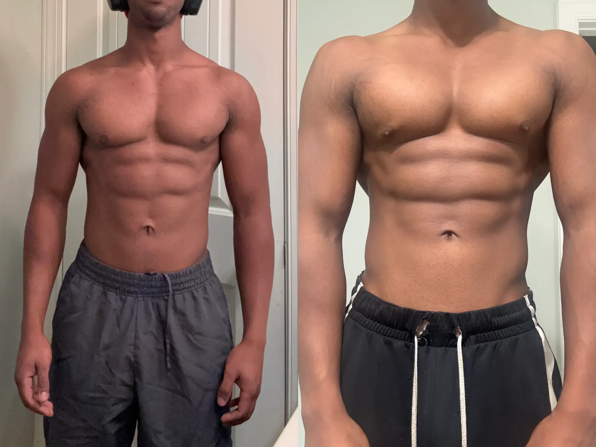 Male client midsection transformation with added muscle and definition
