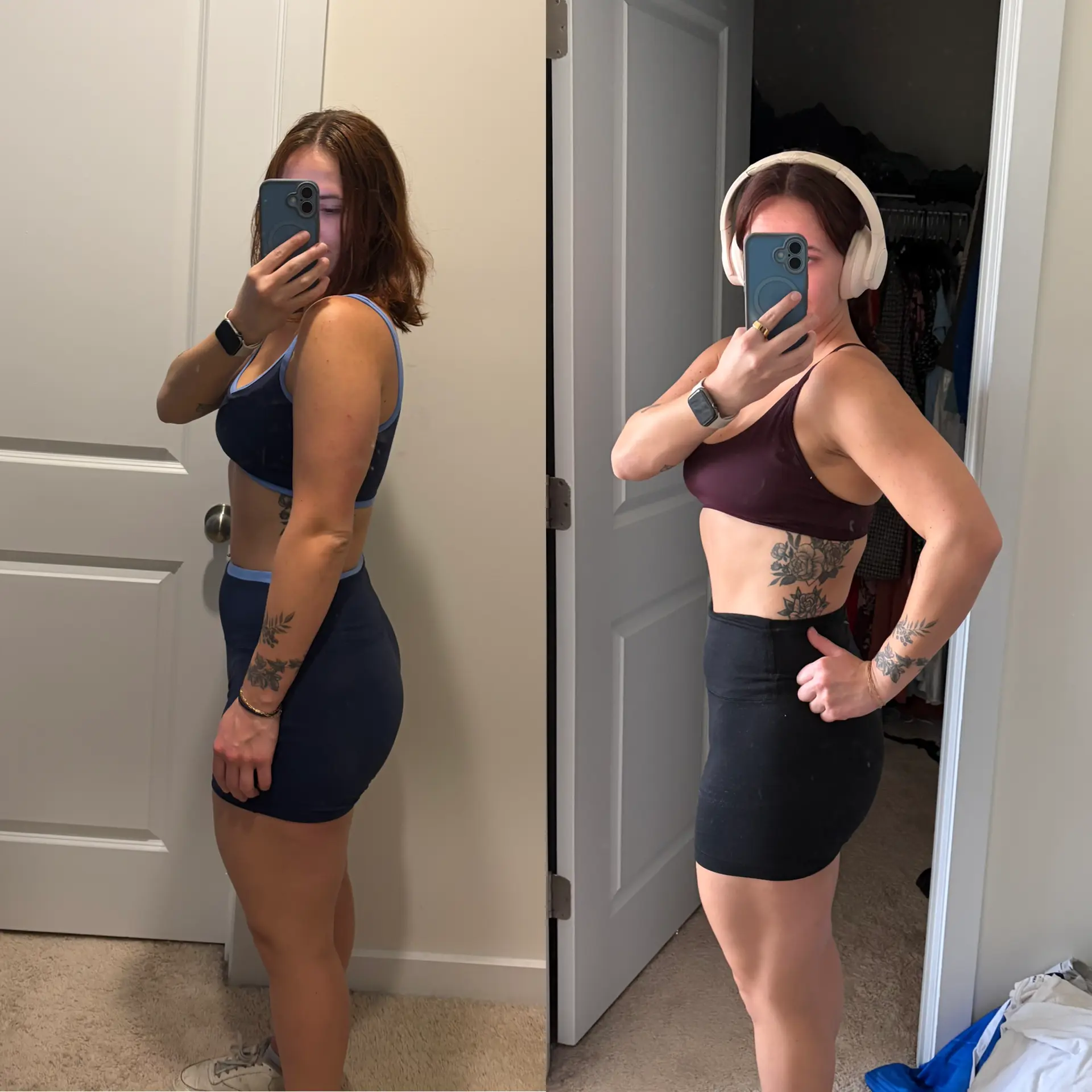 Female client side profile before and after coaching