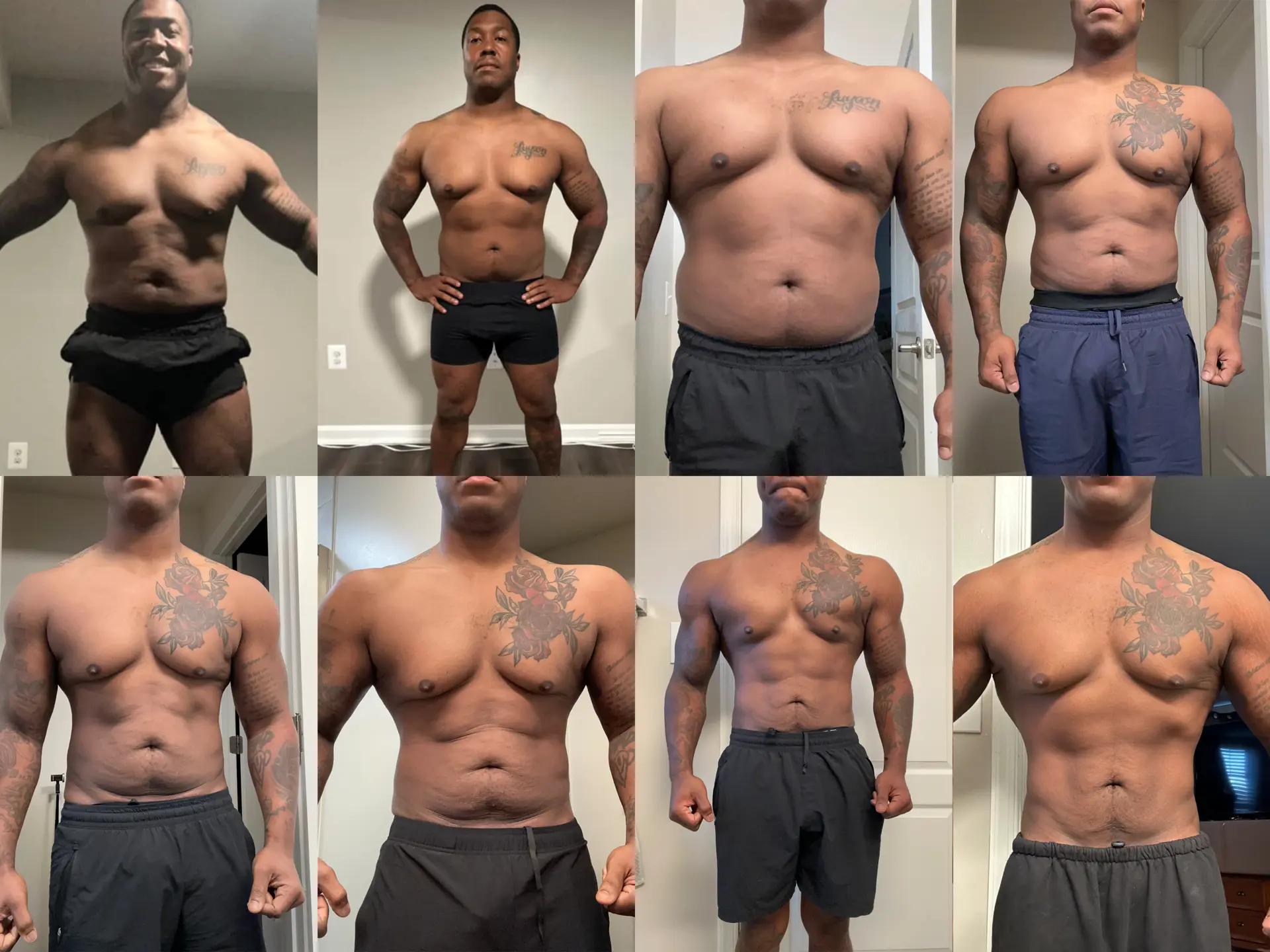 Client progress photos showing changes in physique over time